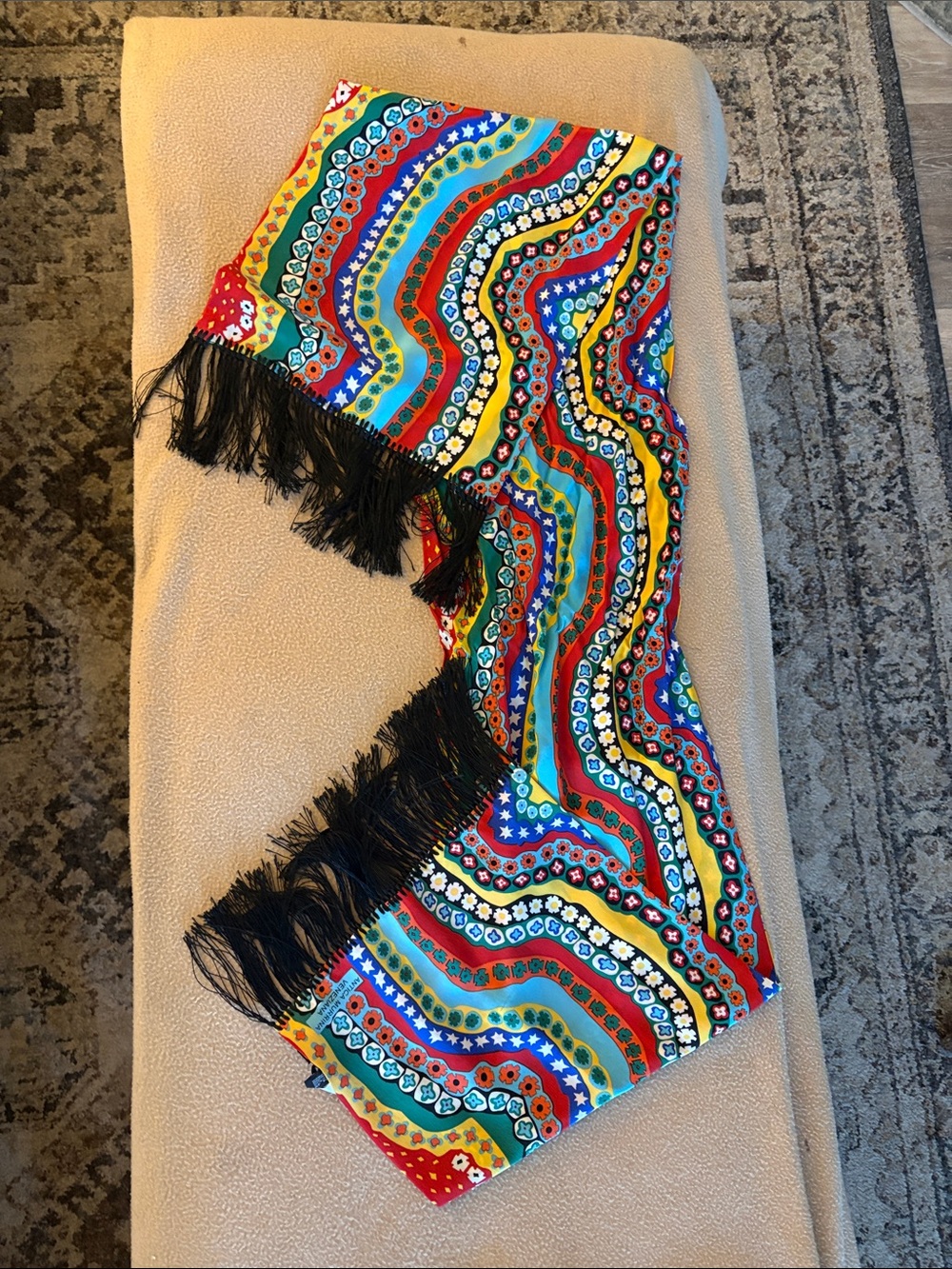 Colorful Multi-Pattern Fringe Scarf - Picture 1 of 2